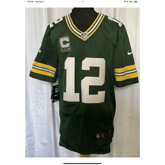 Nike Authentic NFL Aaron Rodgers #12 “C” GB Packers Jersey On Field SM $325 NEW - Picture 2 of 9